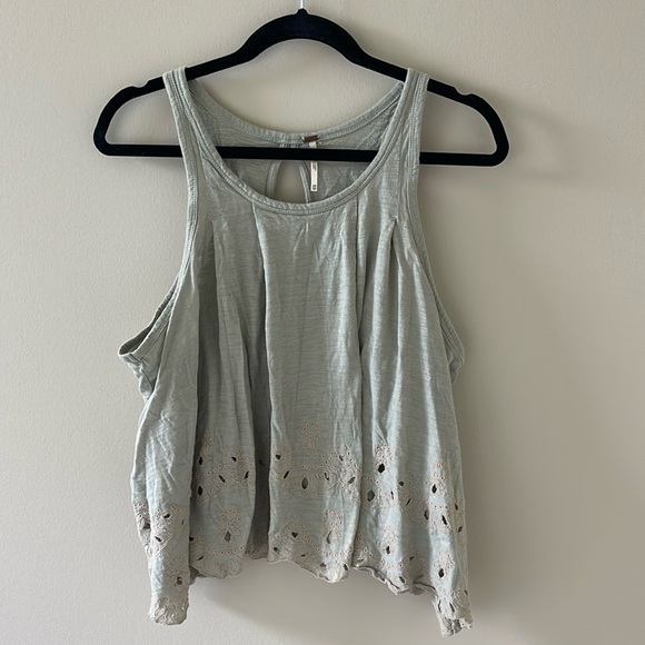 Free People Mint Boho Toosaloosa Slub Attina Eyelet Keyhole Tank Top - Picture 1 of 5